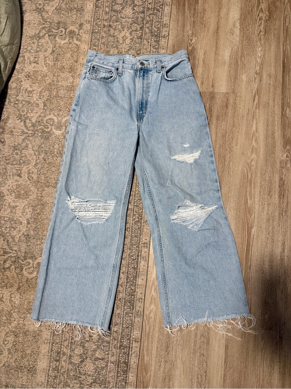 Etica Light Blue Distressed Wide-Leg Jeans